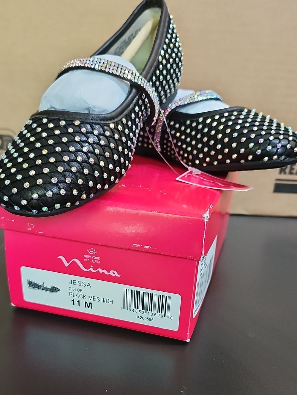 Nina Black Jeweled Mary Jane Flats for Kids size 11M